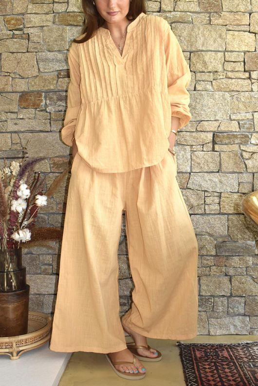 Frame Cotton Shirring Waist Wide Leg Pant Tuscan Sun